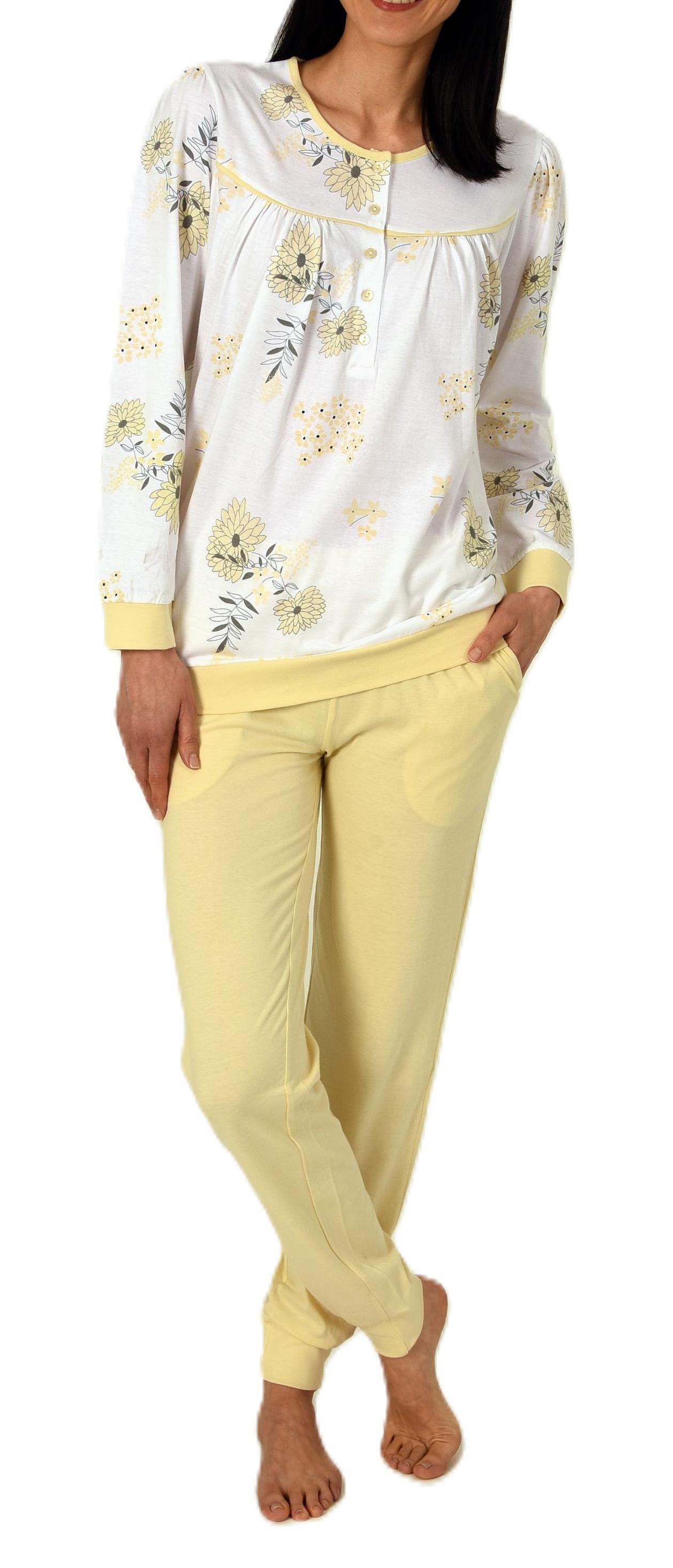 Normann Damen fraulicher Langarm Schlafanzug Pyjama mit Bündchen in Klassischer Optik Normann Damen fraulicher Langarm Schlafanzug Pyjama mit Bündchen in Klassischer Optik