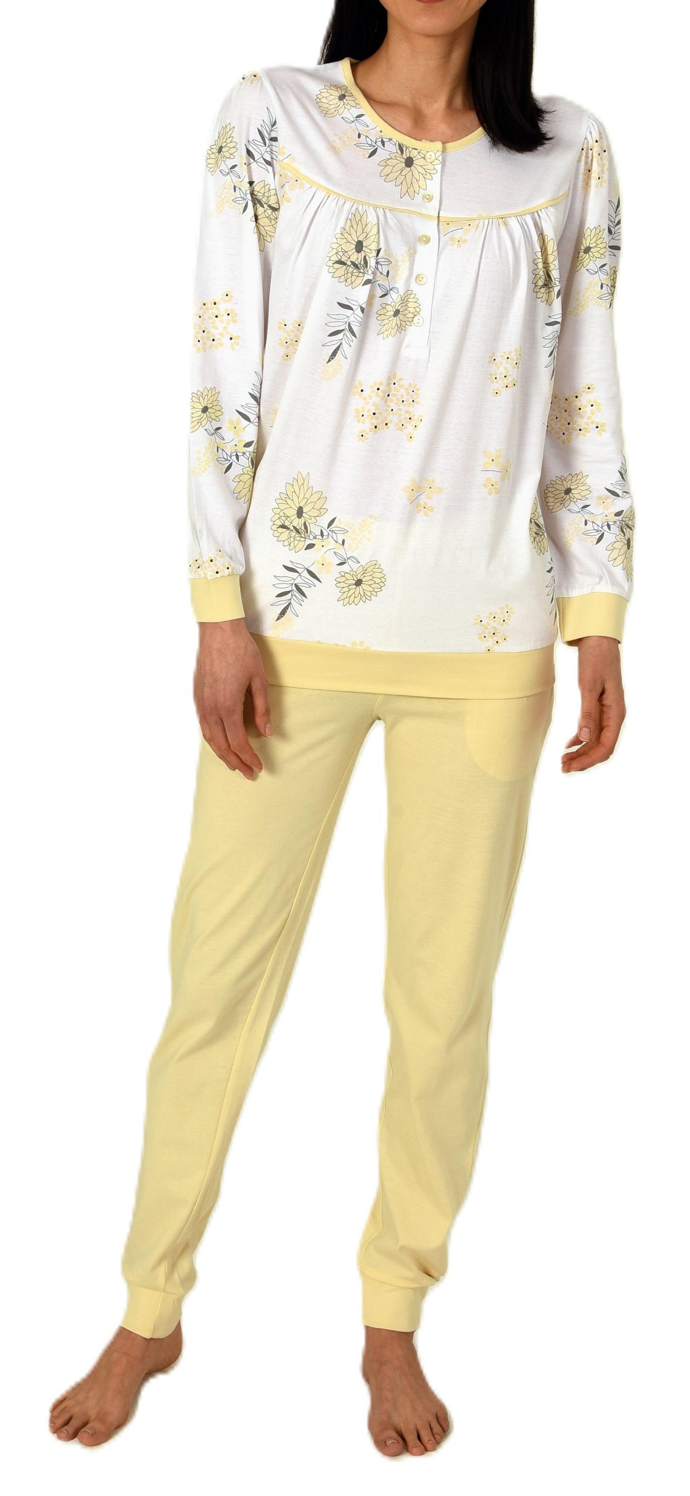 Normann Damen fraulicher Langarm Schlafanzug Pyjama mit Bündchen in Klassischer Optik