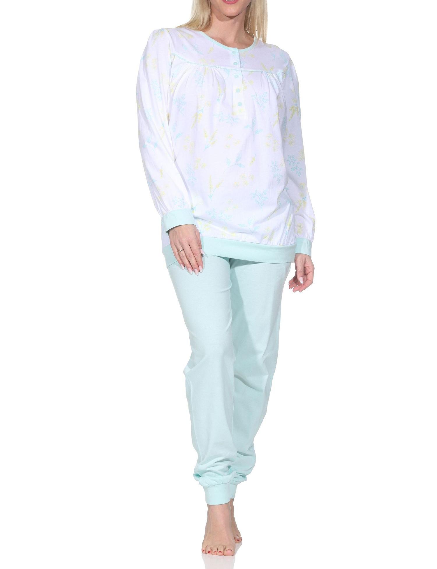 Normann Damen fraulicher Langarm Schlafanzug Pyjama mit Bündchen in Klassischer Optik