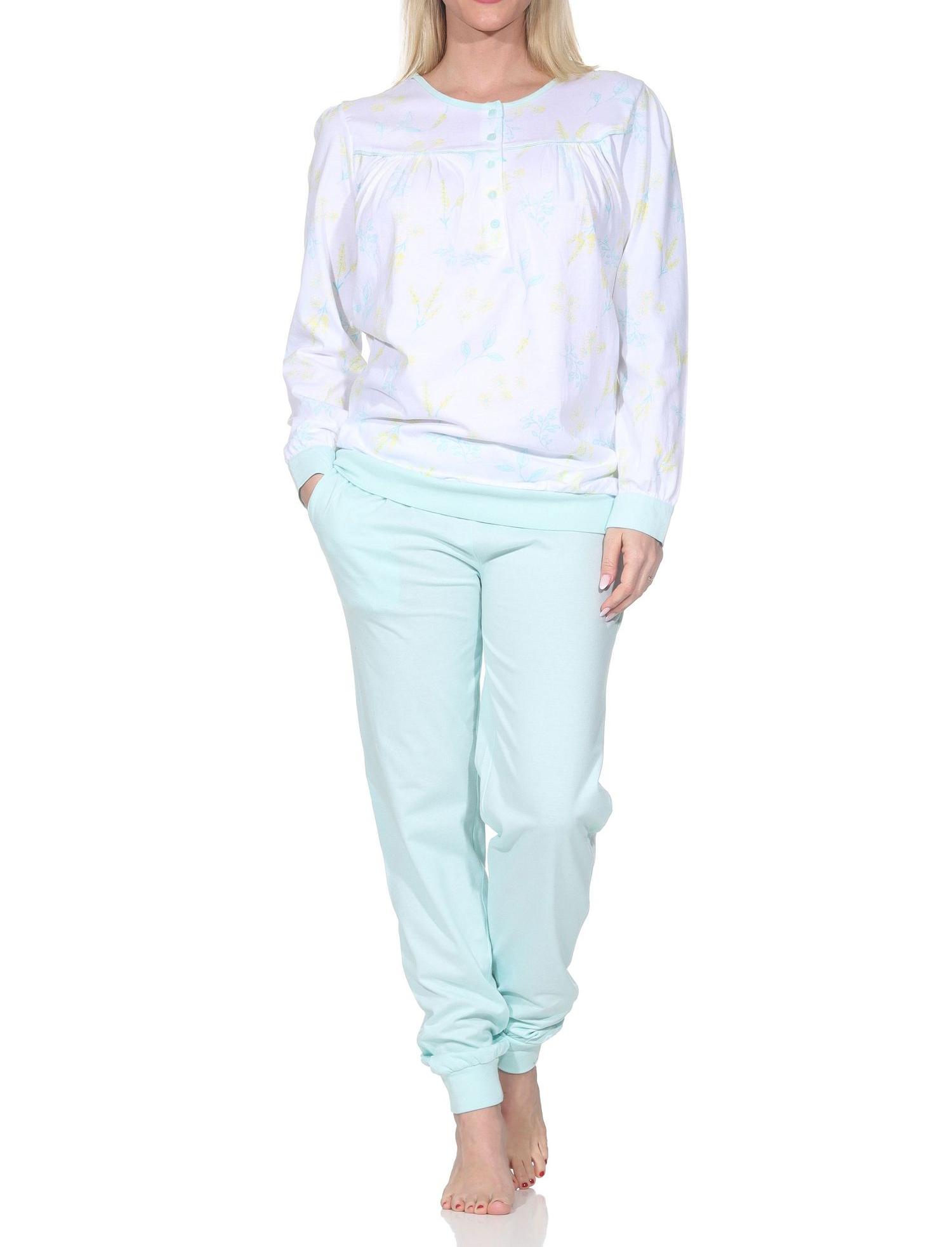 Normann Damen fraulicher Langarm Schlafanzug Pyjama mit Bündchen in Klassischer Optik