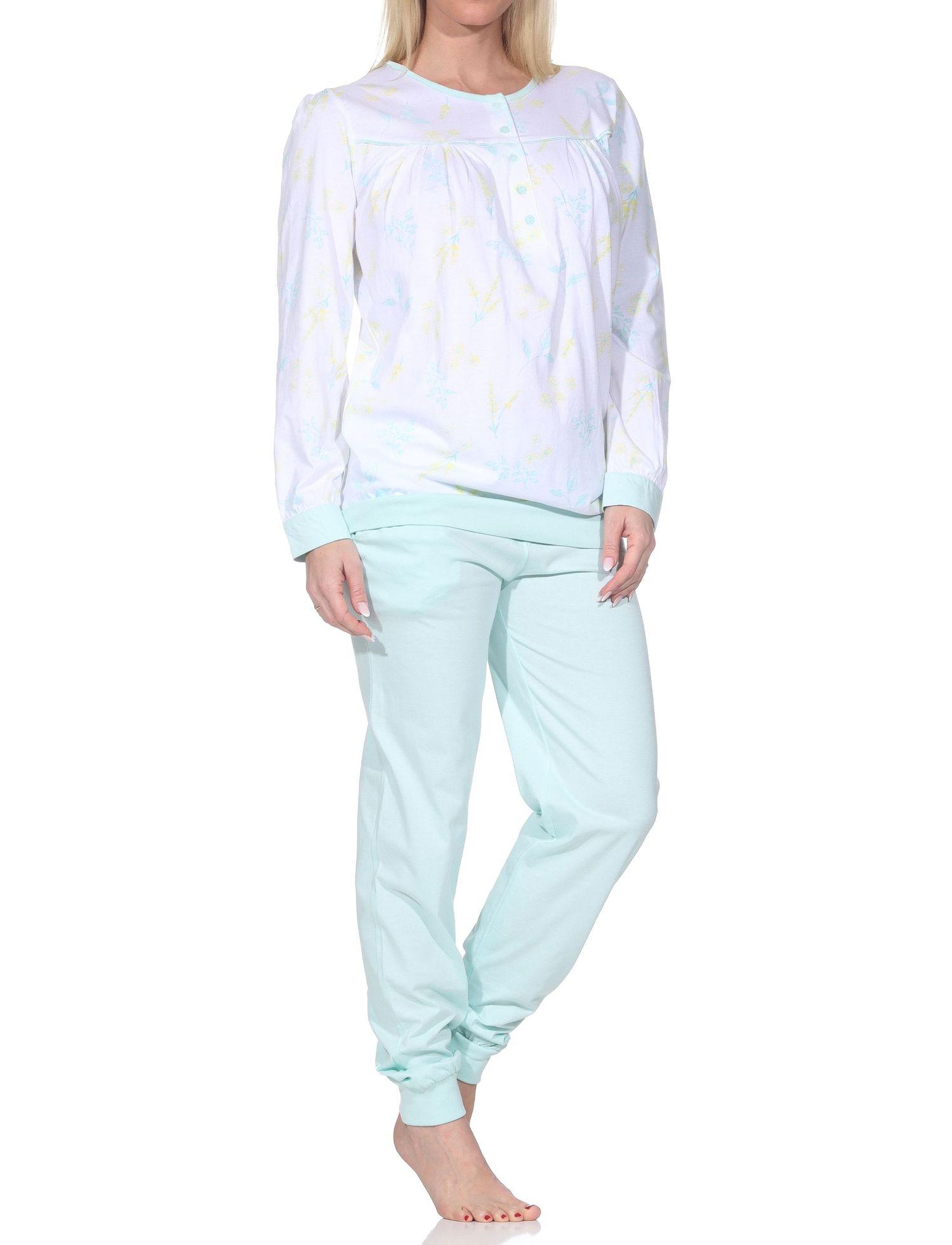 Normann Damen fraulicher Langarm Schlafanzug Pyjama mit Bündchen in Klassischer Optik
