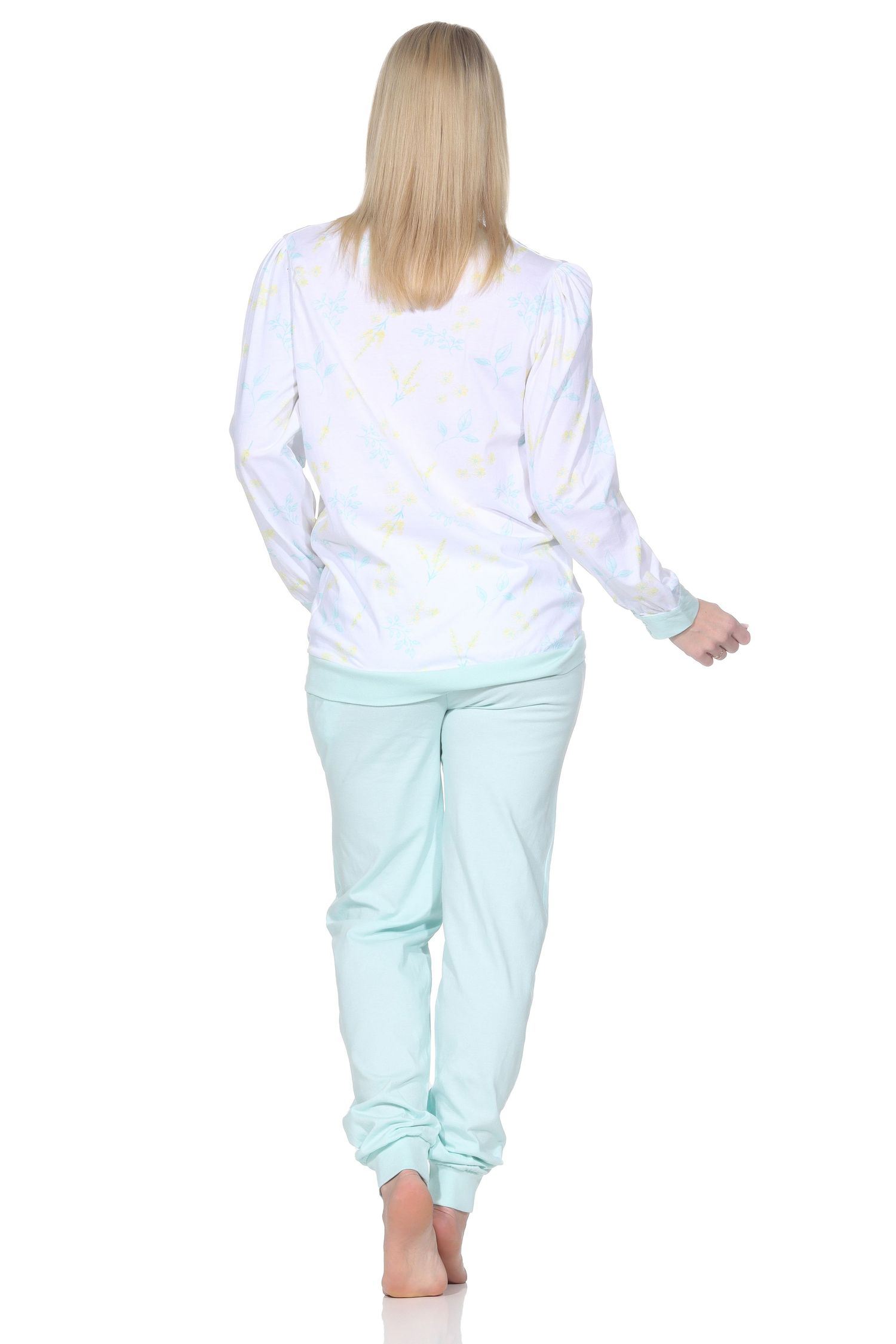 Normann Damen fraulicher Langarm Schlafanzug Pyjama mit Bündchen in Klassischer Optik