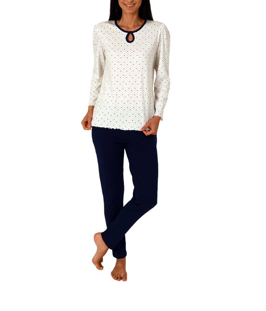 Normann Damen Schlafanzug langarm Pyjama in Tupfen Punkte Optik – auch in Übergrößen