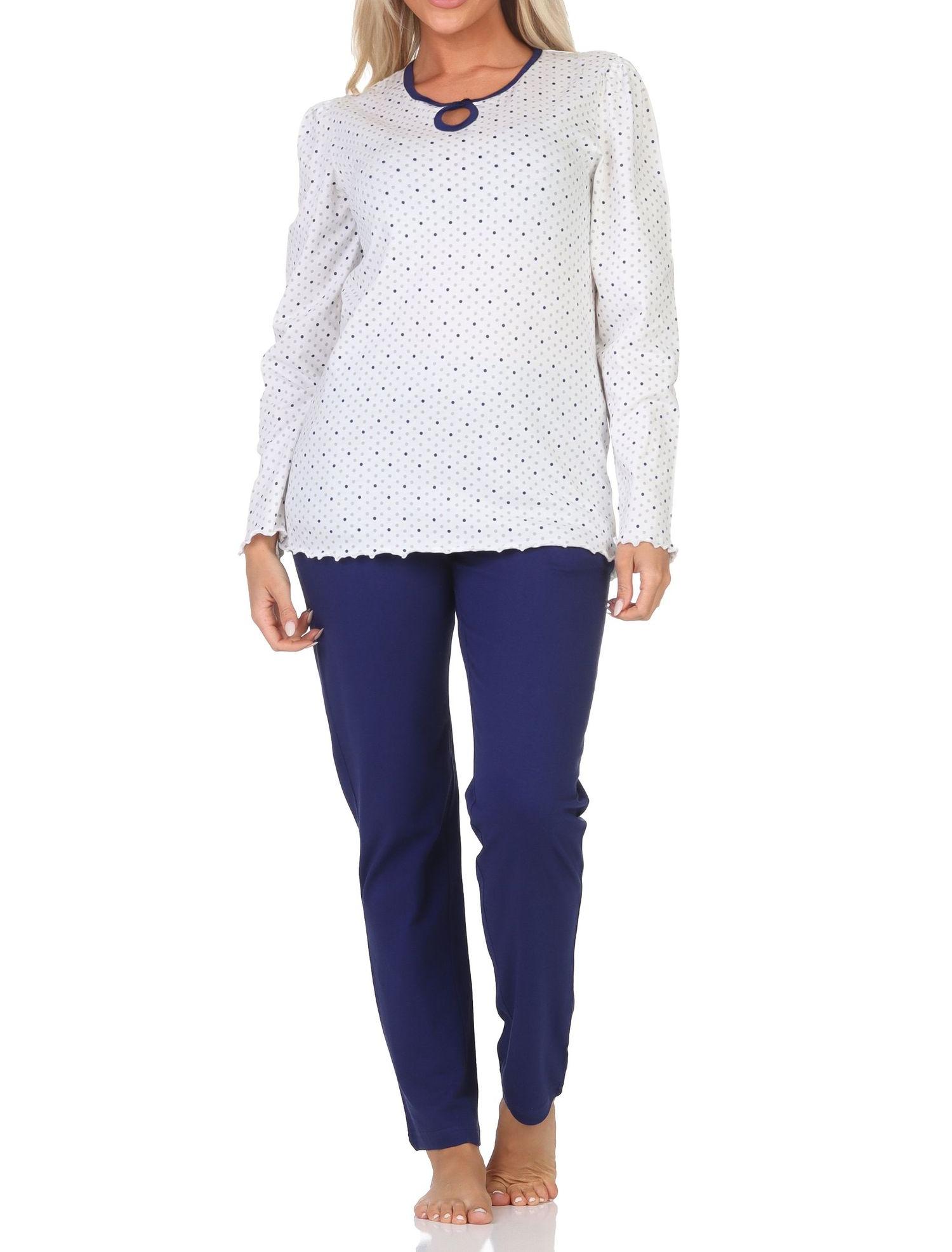 Normann Damen Schlafanzug langarm Pyjama in Tupfen Punkte Optik – auch in Übergrößen