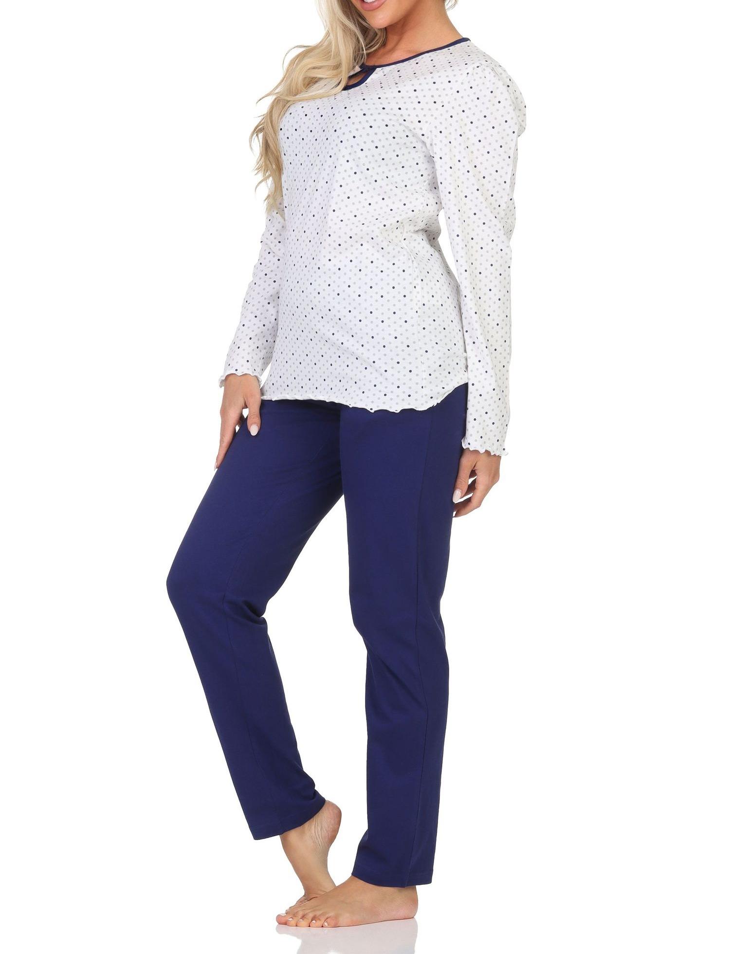 Normann Damen Schlafanzug langarm Pyjama in Tupfen Punkte Optik – auch in Übergrößen