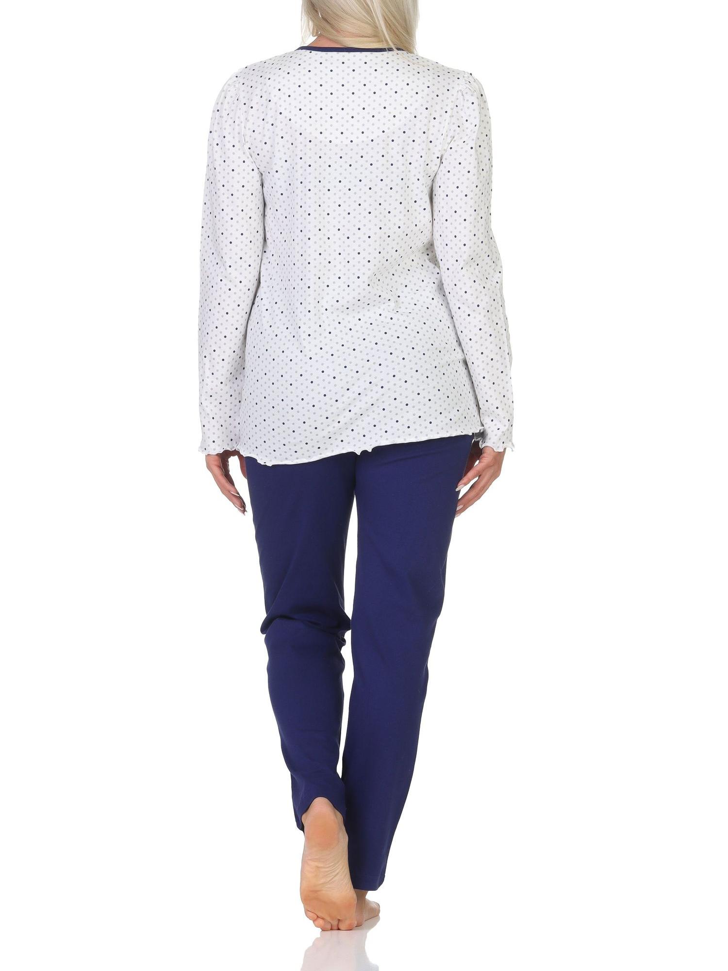 Normann Damen Schlafanzug langarm Pyjama in Tupfen Punkte Optik – auch in Übergrößen