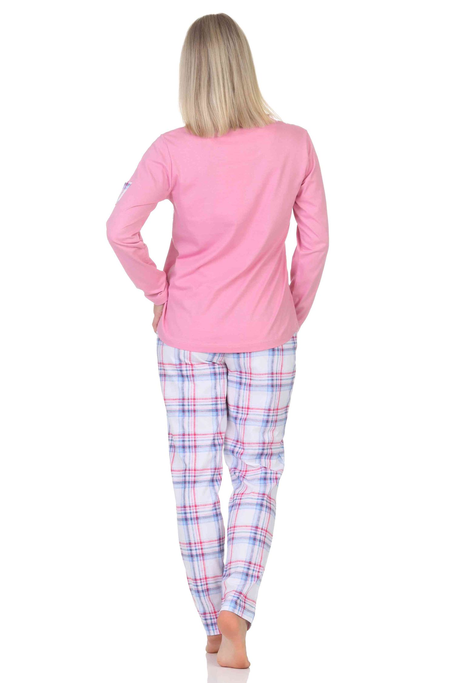 Normann Damen Schlafanzug mit karierter Pyjama-Hose aus Jersey - auch in Übergröße Normann Damen Schlafanzug mit karierter Pyjama-Hose aus Jersey - auch in Übergröße
