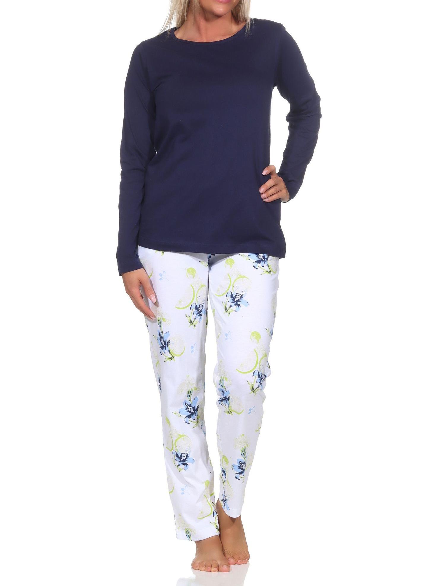 Normann Damen Schlafanzug lang, Pyjamahose mit floralen Print - auch in Übergrößen