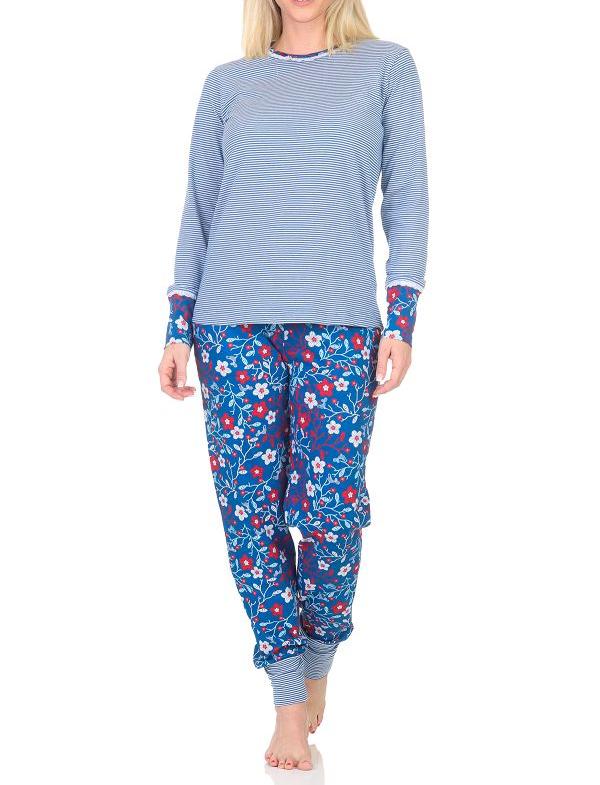 Normann Damen Schlafanzug Langarm mit Bündchen, Oberteil gestreift - auch in Übergrößen