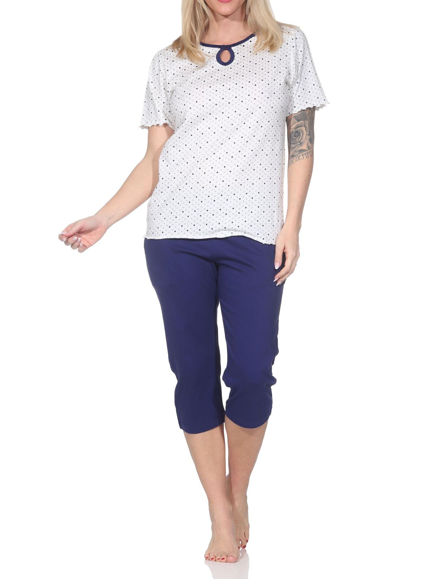 Normann Damen Capri Schlafanzug kurzarm Shorty in Tupfen Punkte Optik – auch in Übergröße