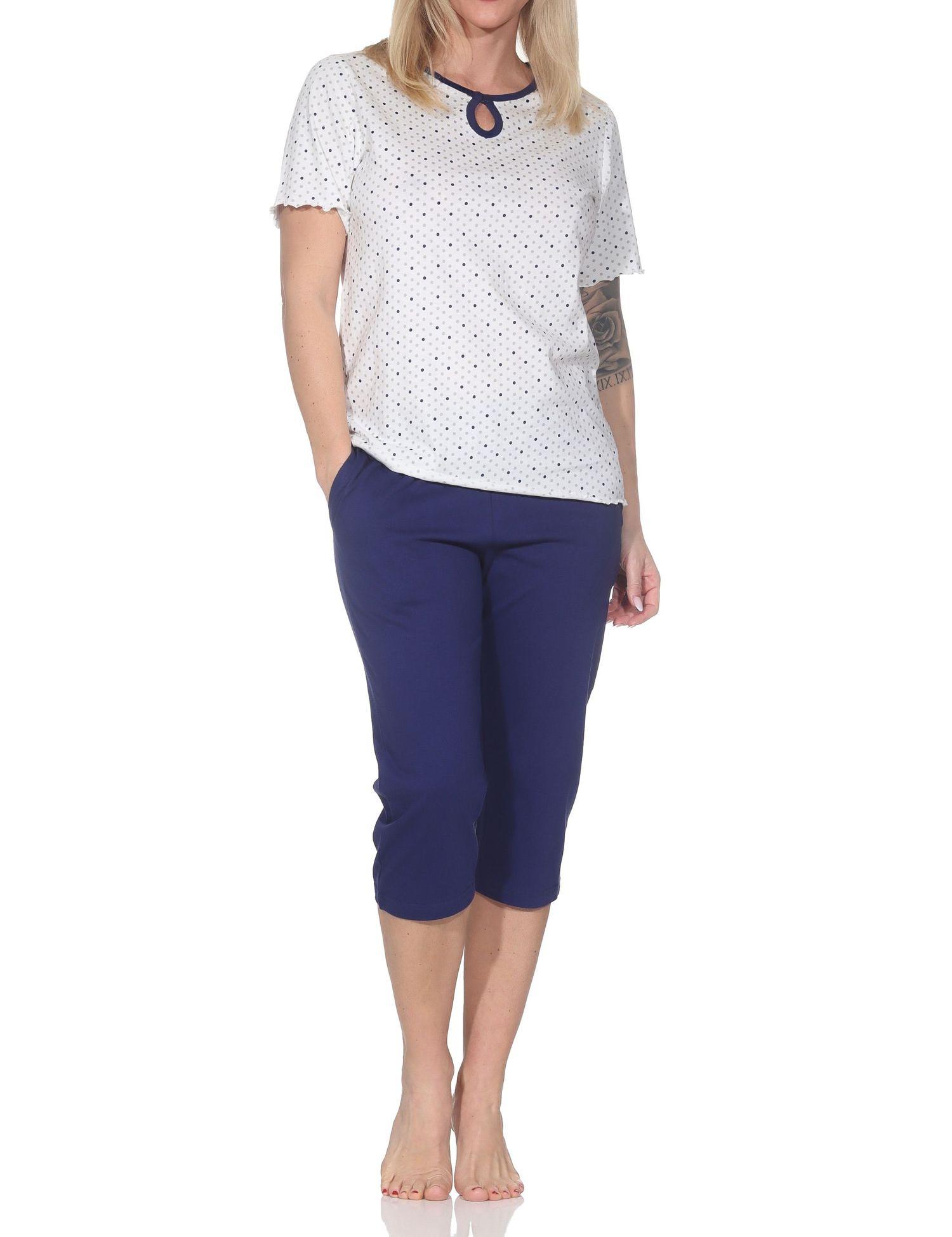 Normann Damen Capri Schlafanzug kurzarm Shorty in Tupfen Punkte Optik – auch in Übergröße