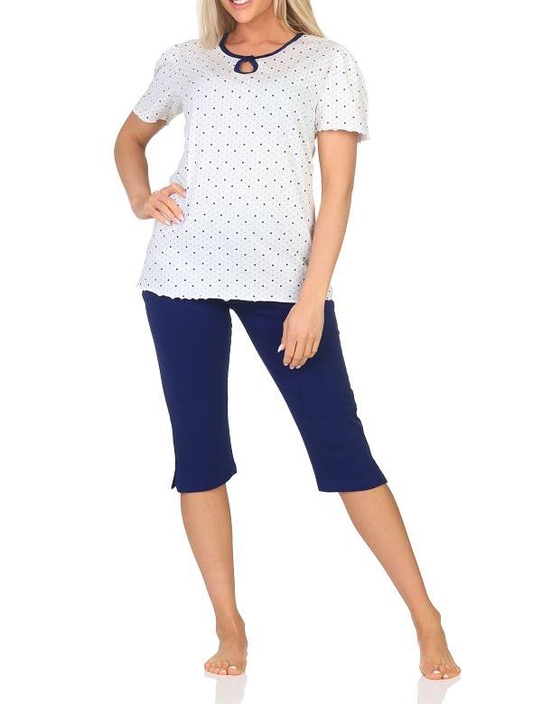 Normann Damen Capri Schlafanzug kurzarm Shorty in Tupfen Punkte Optik – auch in Übergröße