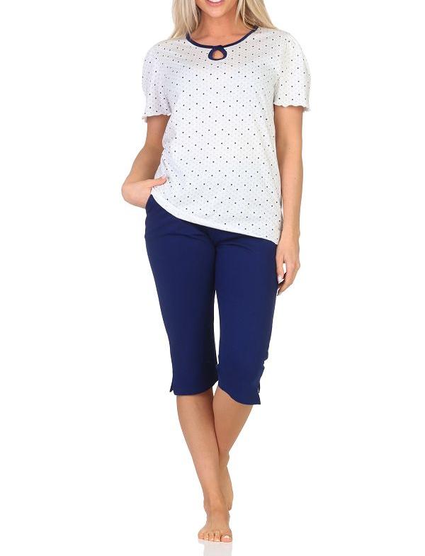 Normann Damen Capri Schlafanzug kurzarm Shorty in Tupfen Punkte Optik – auch in Übergröße
