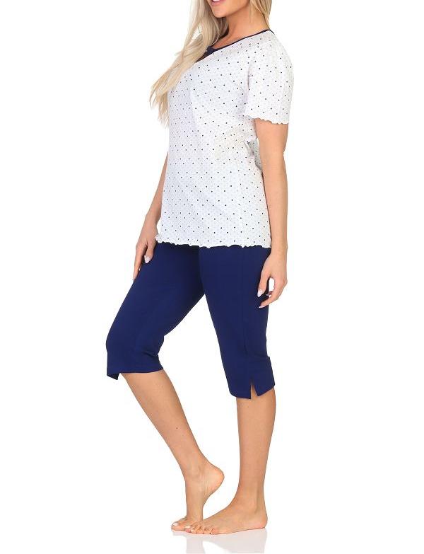 Normann Damen Capri Schlafanzug kurzarm Shorty in Tupfen Punkte Optik – auch in Übergröße
