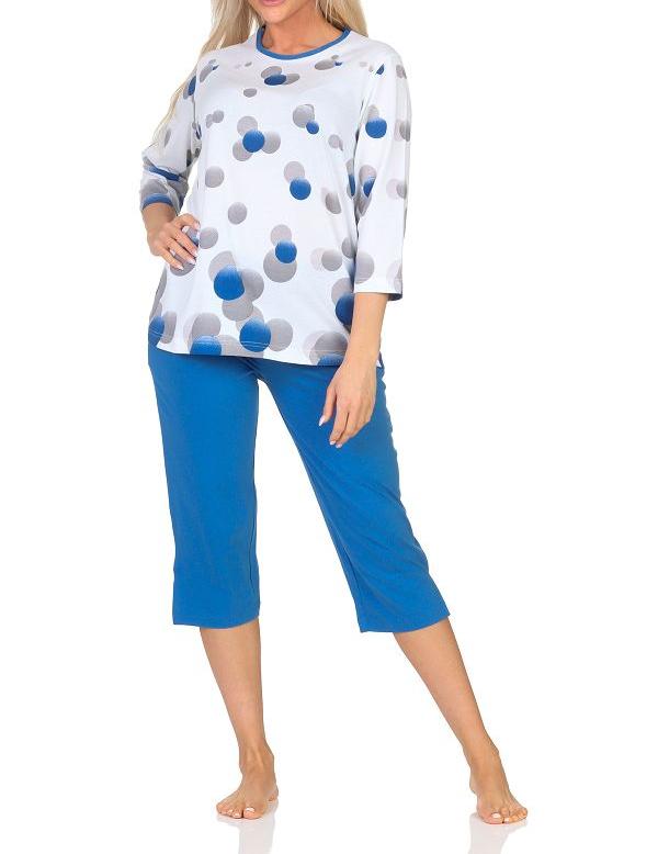 Normann Damen kurzarm Schlafanzug Capri Pyjama in Tupfen-Punkte Optik - auch in Übergröße