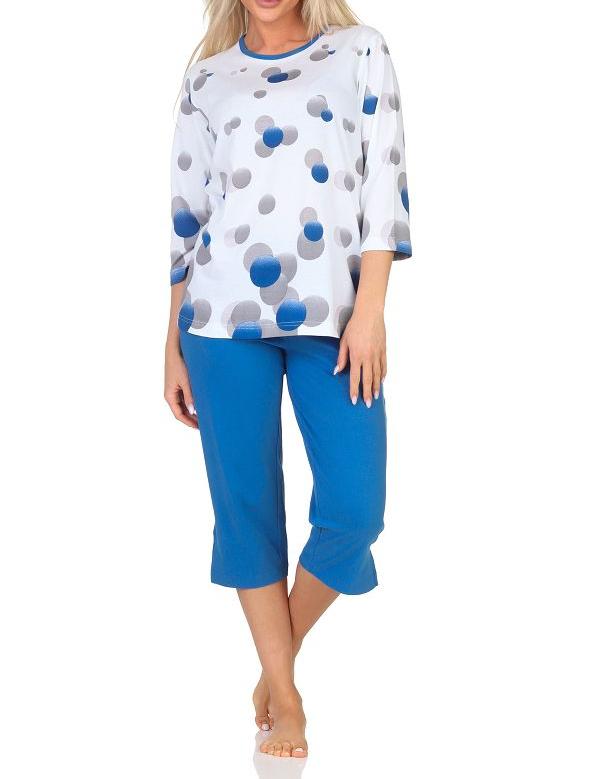 Normann Damen kurzarm Schlafanzug Capri Pyjama in Tupfen-Punkte Optik - auch in Übergröße