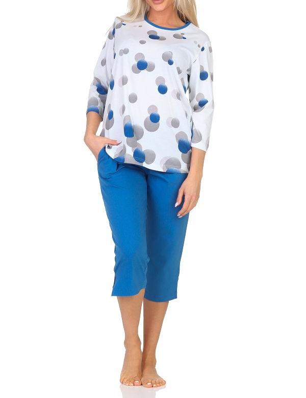 Normann Damen kurzarm Schlafanzug Capri Pyjama in Tupfen-Punkte Optik - auch in Übergröße