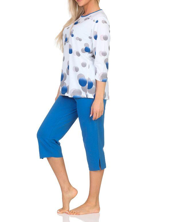 Normann Damen kurzarm Schlafanzug Capri Pyjama in Tupfen-Punkte Optik - auch in Übergröße