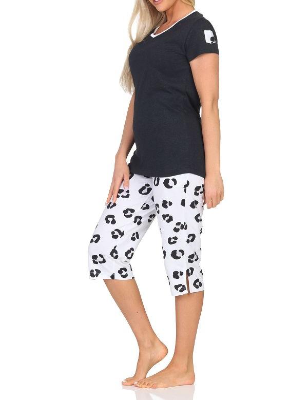 Normann Damen kurzarm Capri Schlafanzug Shorty Pyjama aus weichem Jersey  mit Tiermotiv