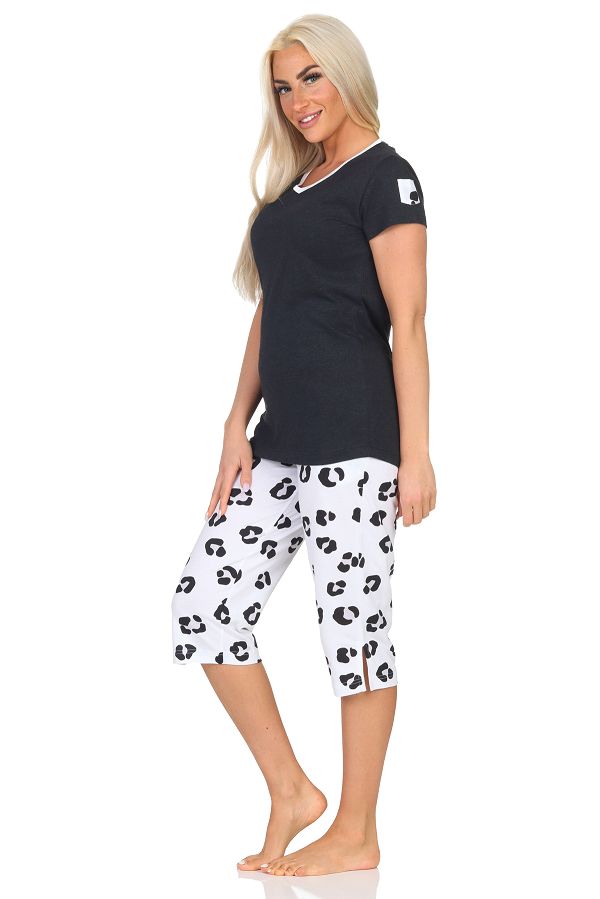 Normann Damen kurzarm Capri Schlafanzug Shorty Pyjama aus weichem Jersey  mit Tiermotiv