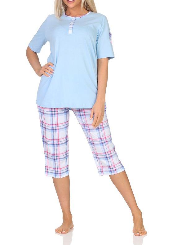 Normann Damen Schlafanzug mit karierter Capri Pyjama-Hose aus Jersey - auch in Übergröße Normann Damen Schlafanzug mit karierter Capri Pyjama-Hose aus Jersey - auch in Übergröße