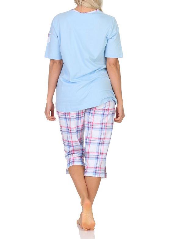 Normann Damen Schlafanzug mit karierter Capri Pyjama-Hose aus Jersey - auch in Übergröße