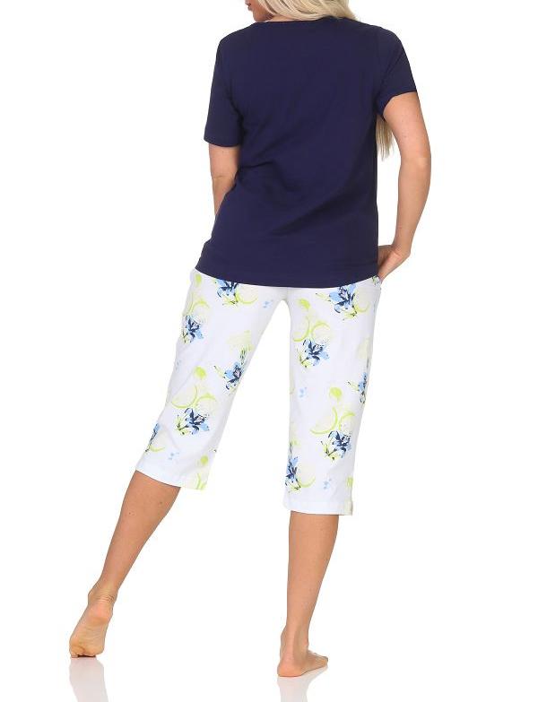 Normann Damen Schlafanzug kurzarm, Capri Pyjamahose mit floralen Print - auch in Übergröße