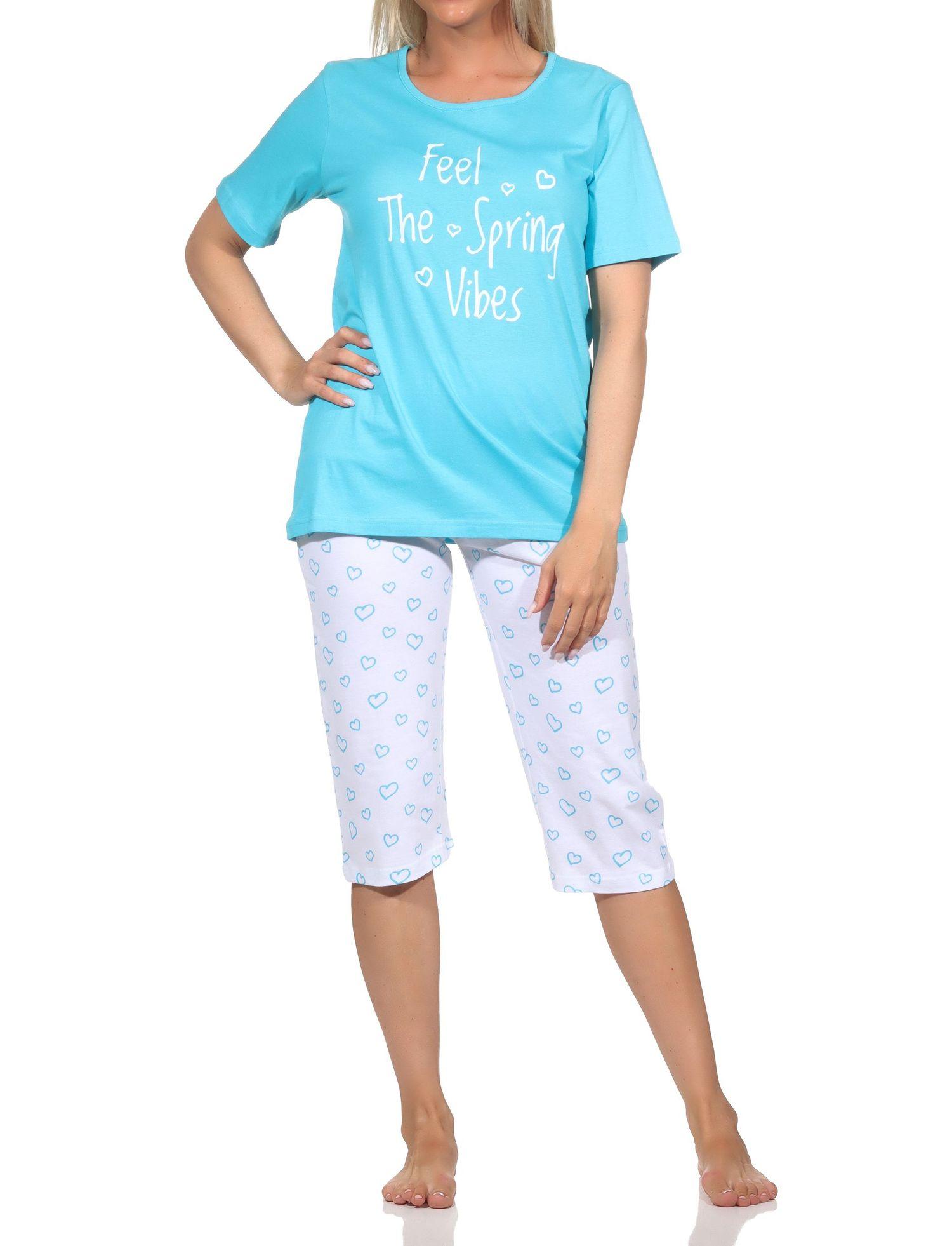 Normann Damen Schlafanzug kurzarm Shorty mit Pyjama Capri-Hose in Herz Optik Normann Damen Schlafanzug kurzarm Shorty mit Pyjama Capri-Hose in Herz Optik