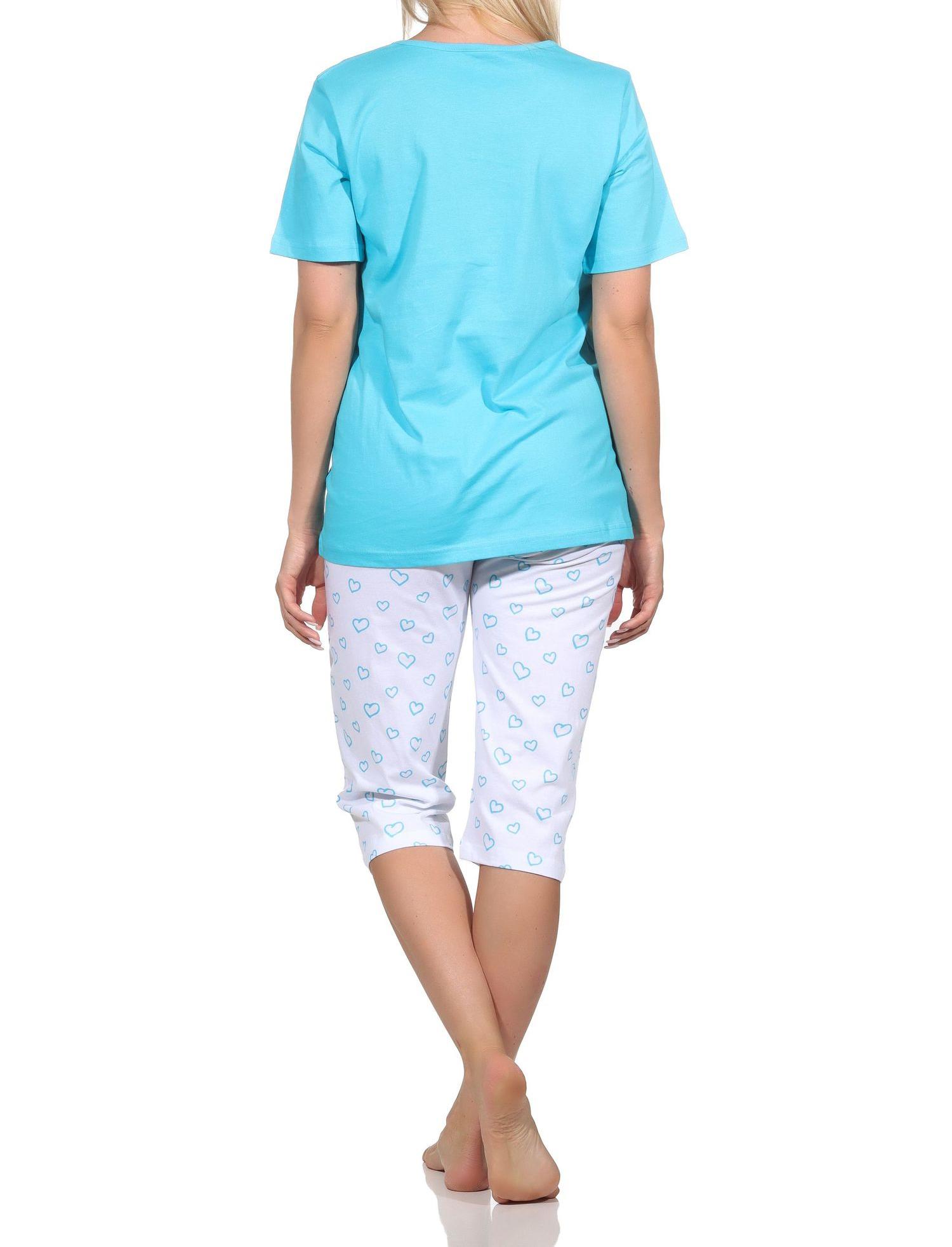 Normann Damen Schlafanzug kurzarm Shorty mit Pyjama Capri-Hose in Herz Optik Normann Damen Schlafanzug kurzarm Shorty mit Pyjama Capri-Hose in Herz Optik