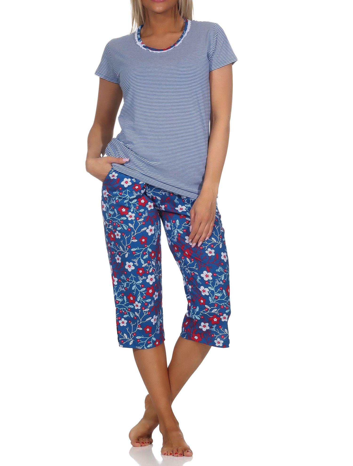 Normann Damen kurzarm Schlafanzug mit Caprihose, Oberteil gestreift - auch in Übergrößen Normann Damen kurzarm Schlafanzug mit Caprihose, Oberteil gestreift - auch in Übergrößen