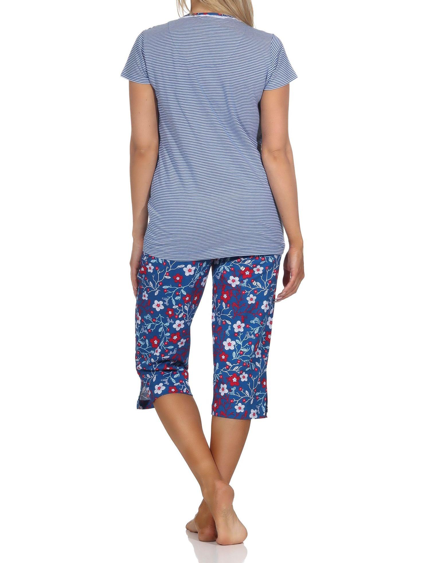 Normann Damen kurzarm Schlafanzug mit Caprihose, Oberteil gestreift - auch in Übergrößen Normann Damen kurzarm Schlafanzug mit Caprihose, Oberteil gestreift - auch in Übergrößen