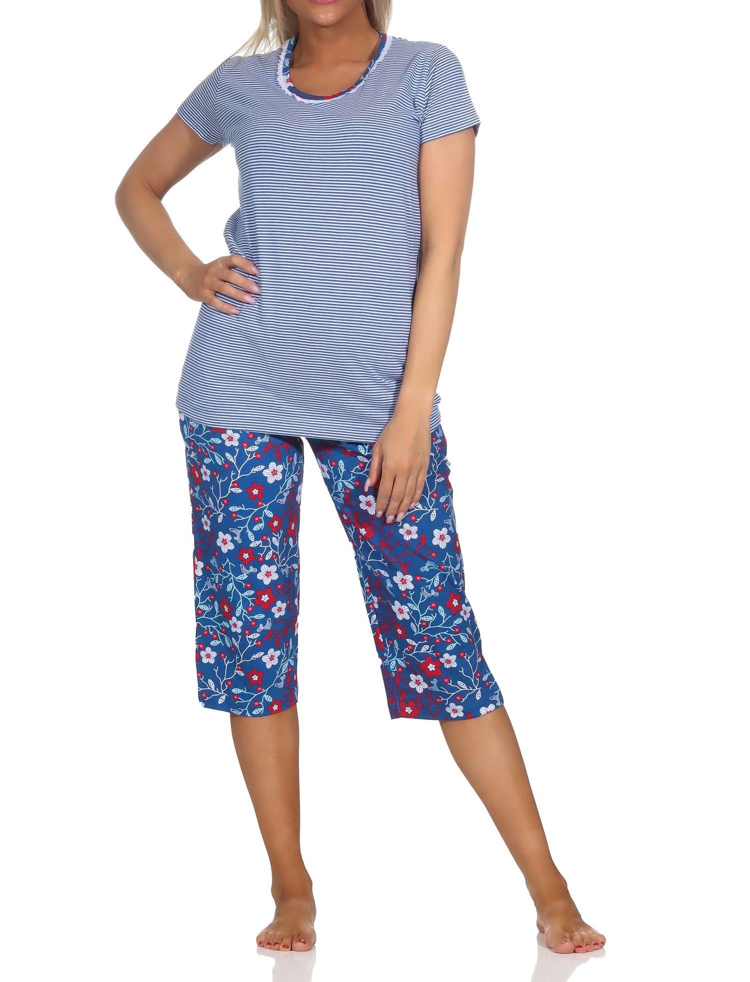 Normann Damen kurzarm Schlafanzug mit Caprihose, Oberteil gestreift - auch in Übergrößen