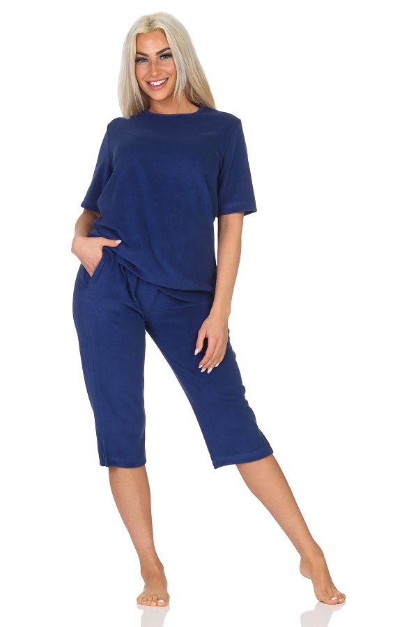 Normann Damen kurzarm Frottee Capri Schlafanzug Shorty Pyjama - ideal auch als Homewear