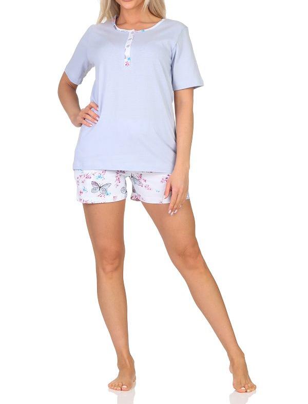 Normann Damen kurzarm Schlafanzug Shorty mit-Pyjamahose in floralem Schmetterlings Print