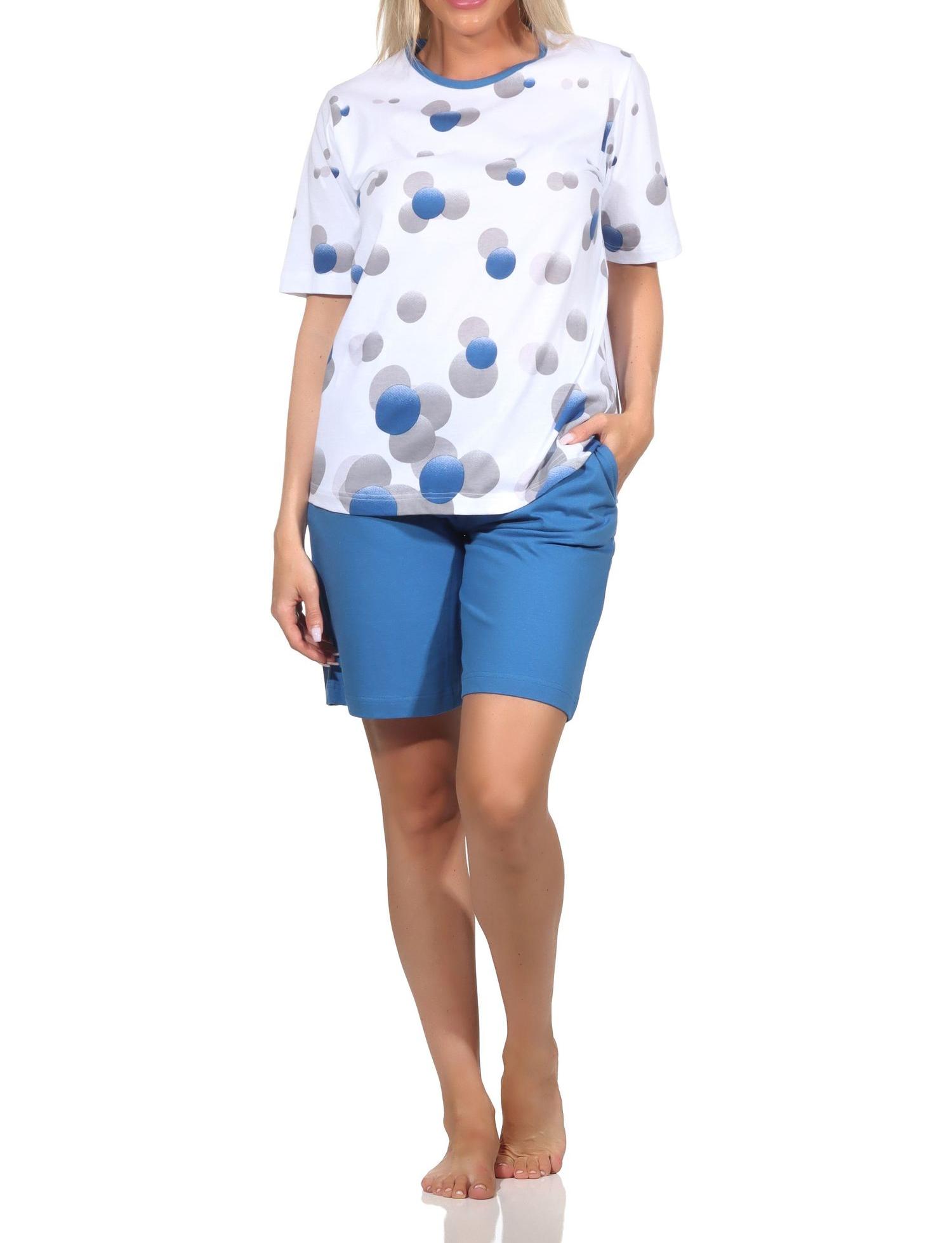 Normann Damen kurzarm Schlafanzug Shorty Pyjama in Tupfen-Punkte Optik - auch in Übergröße