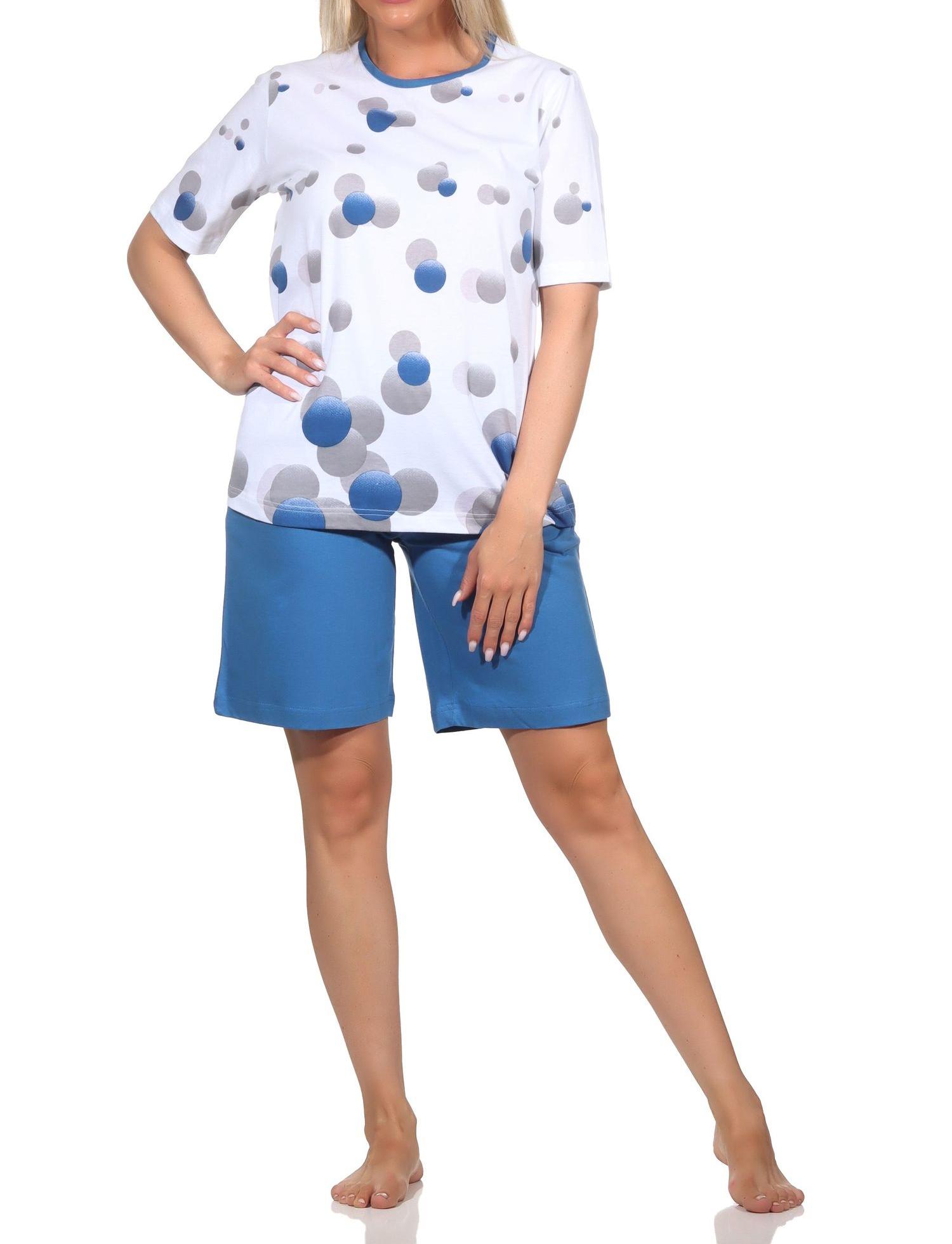 Normann Damen kurzarm Schlafanzug Shorty Pyjama in Tupfen-Punkte Optik - auch in Übergröße