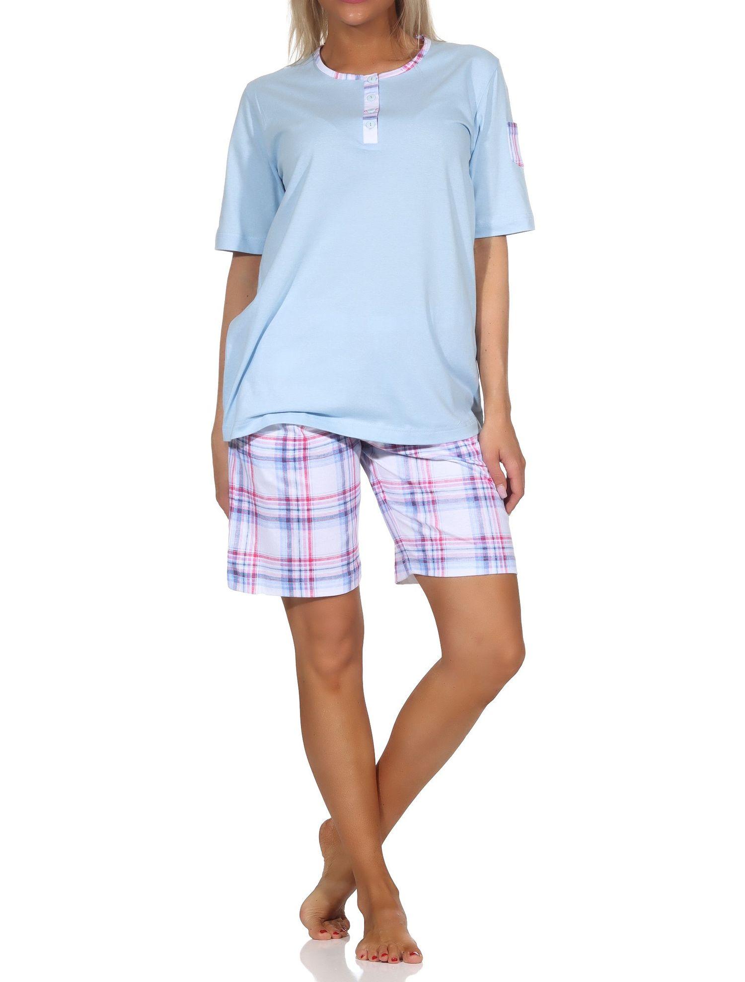 Normann Damen Schlafanzug Shorty mit karierter Pyjama-Hose aus Jersey - auch in Übergröße Normann Damen Schlafanzug Shorty mit karierter Pyjama-Hose aus Jersey - auch in Übergröße