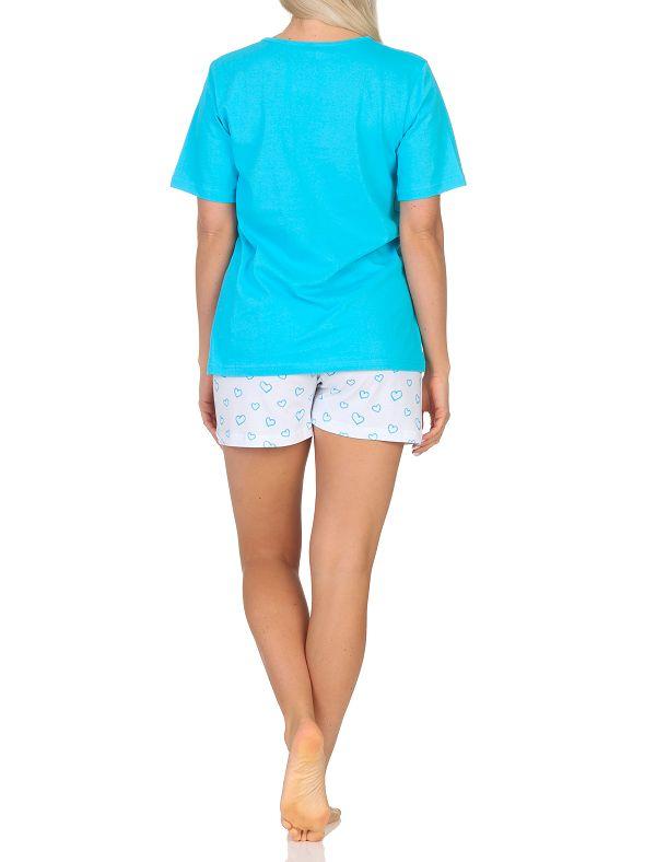 Normann Damen Schlafanzug kurzarm Shorty mit Pyjama-Hose in Herz Optik