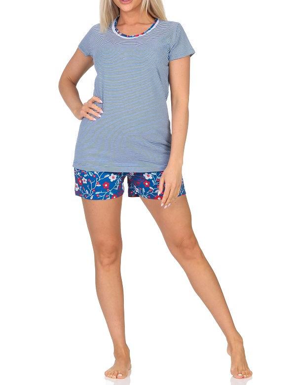 Normann Damen kurzarm Schlafanzug Shorty, Pyjama  Oberteil gestreift - auch in Übergrößen