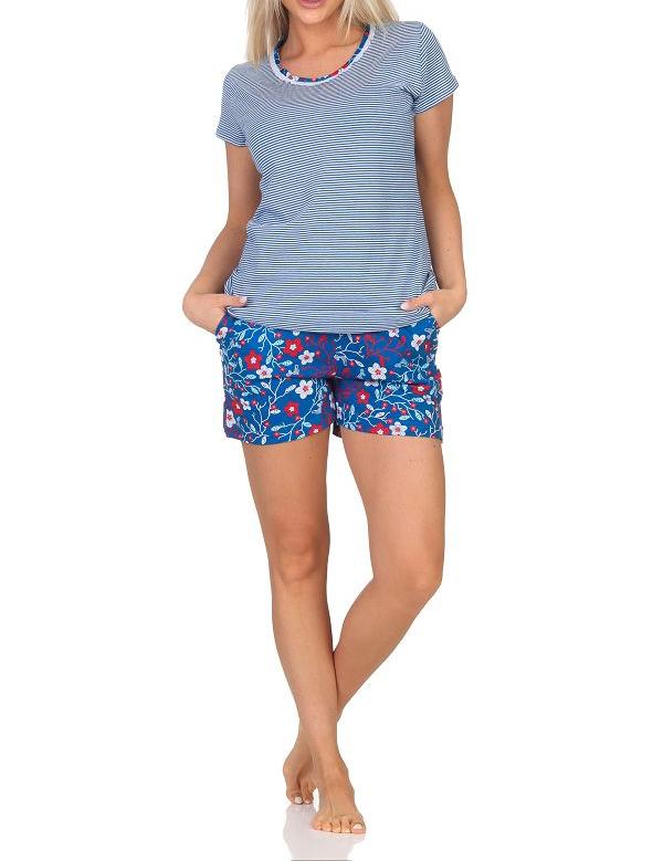 Normann Damen kurzarm Schlafanzug Shorty, Pyjama  Oberteil gestreift - auch in Übergrößen