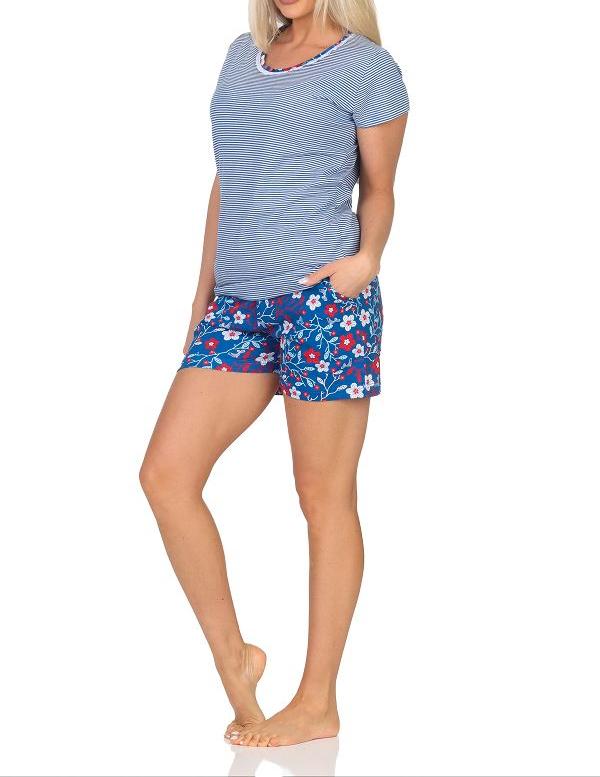 Normann Damen kurzarm Schlafanzug Shorty, Pyjama  Oberteil gestreift - auch in Übergrößen