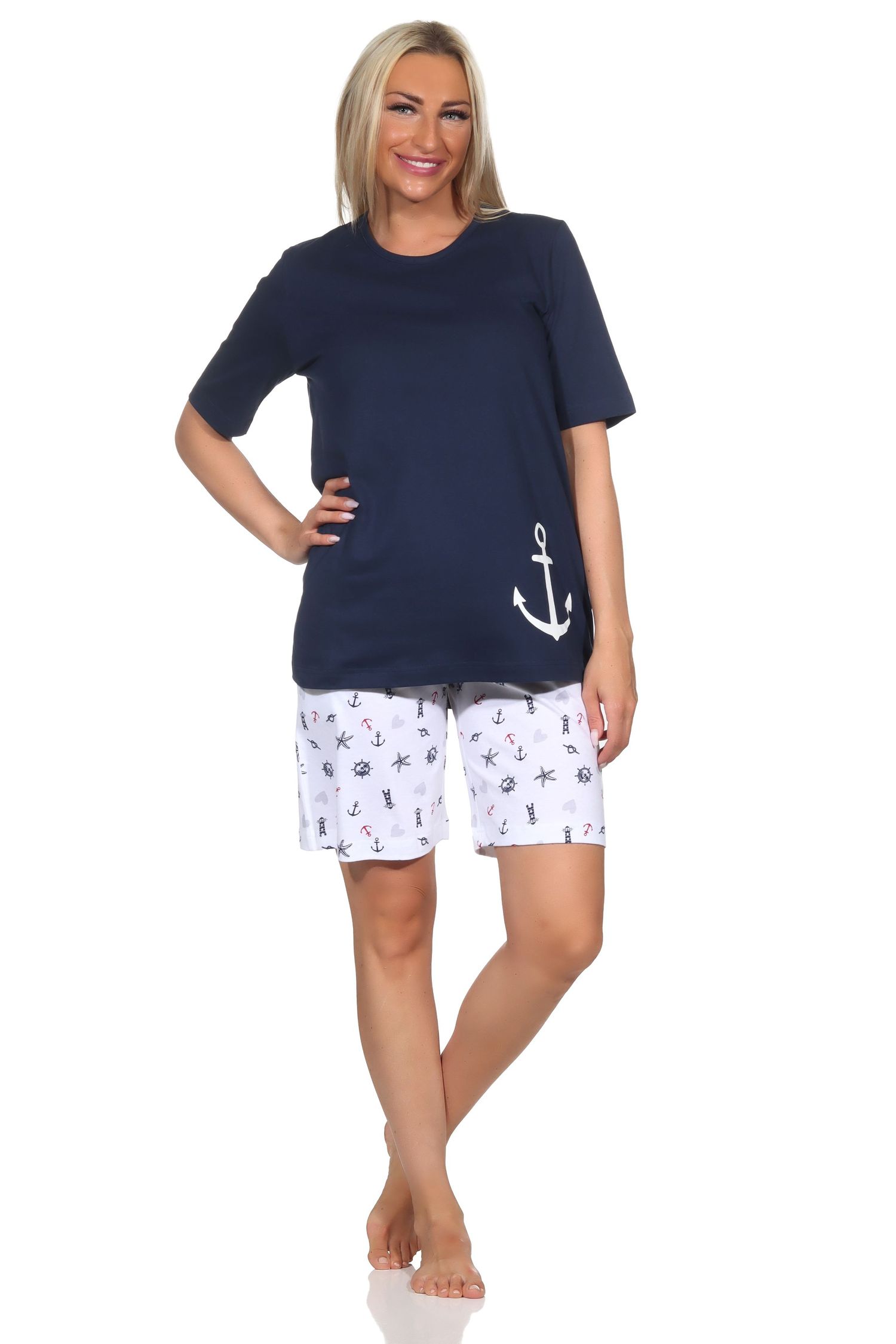 Normann Damen kurzarm Schlafanzug Shorty in maritimer Optik - auch in Übergrößen Normann Damen kurzarm Schlafanzug Shorty in maritimer Optik - auch in Übergrößen