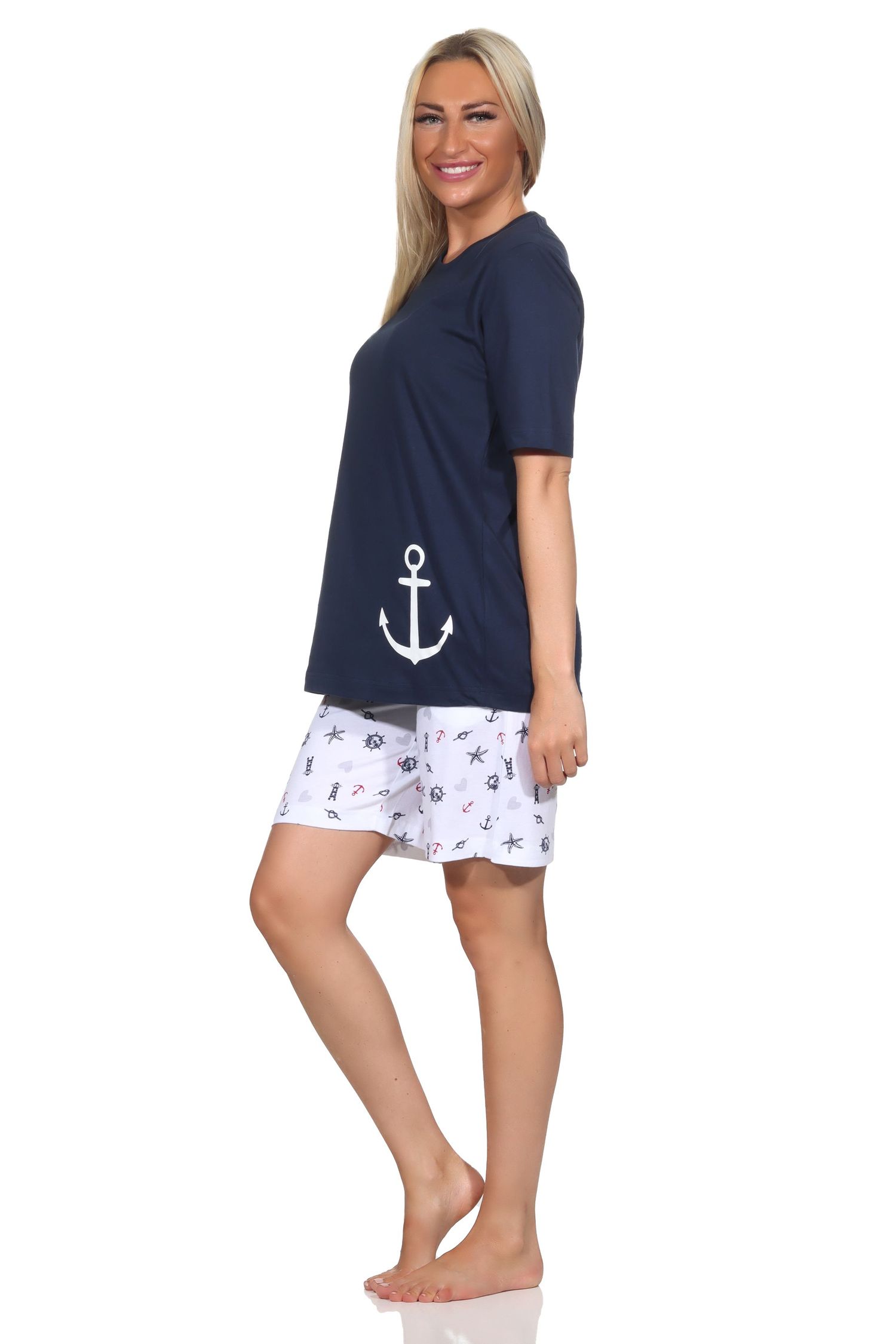 Normann Damen kurzarm Schlafanzug Shorty in maritimer Optik - auch in Übergrößen Normann Damen kurzarm Schlafanzug Shorty in maritimer Optik - auch in Übergrößen