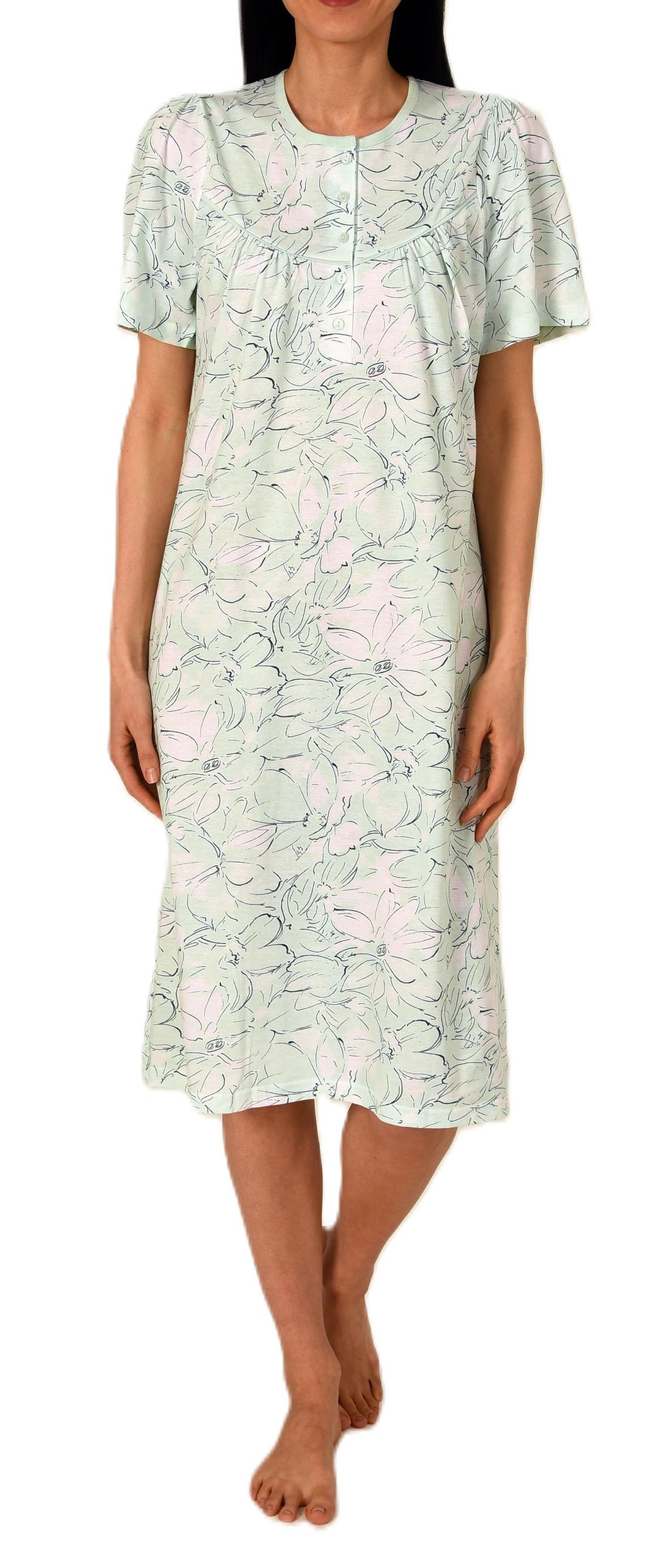 Normann Damen kurzarm Nachthemd in klassischer floraler Optik mit Knopfleiste am Hals