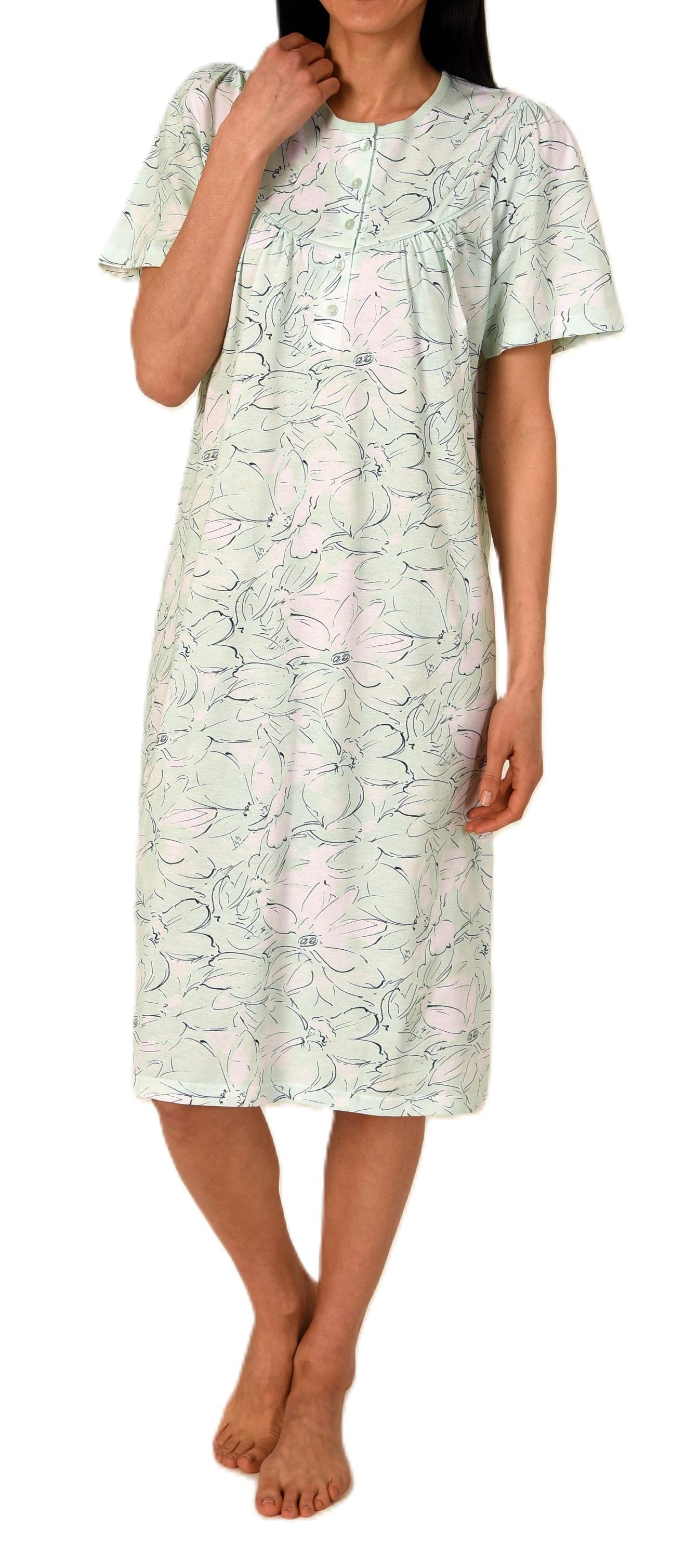 Normann Damen kurzarm Nachthemd in klassischer floraler Optik mit Knopfleiste am Hals