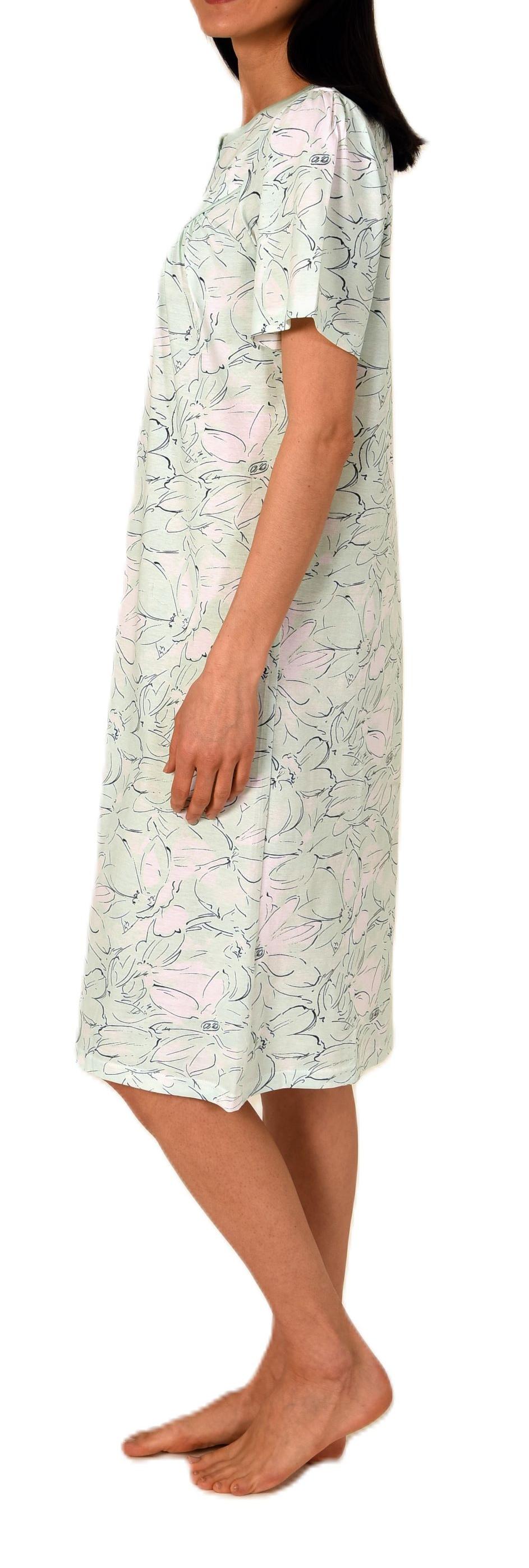 Normann Damen kurzarm Nachthemd in klassischer floraler Optik mit Knopfleiste am Hals