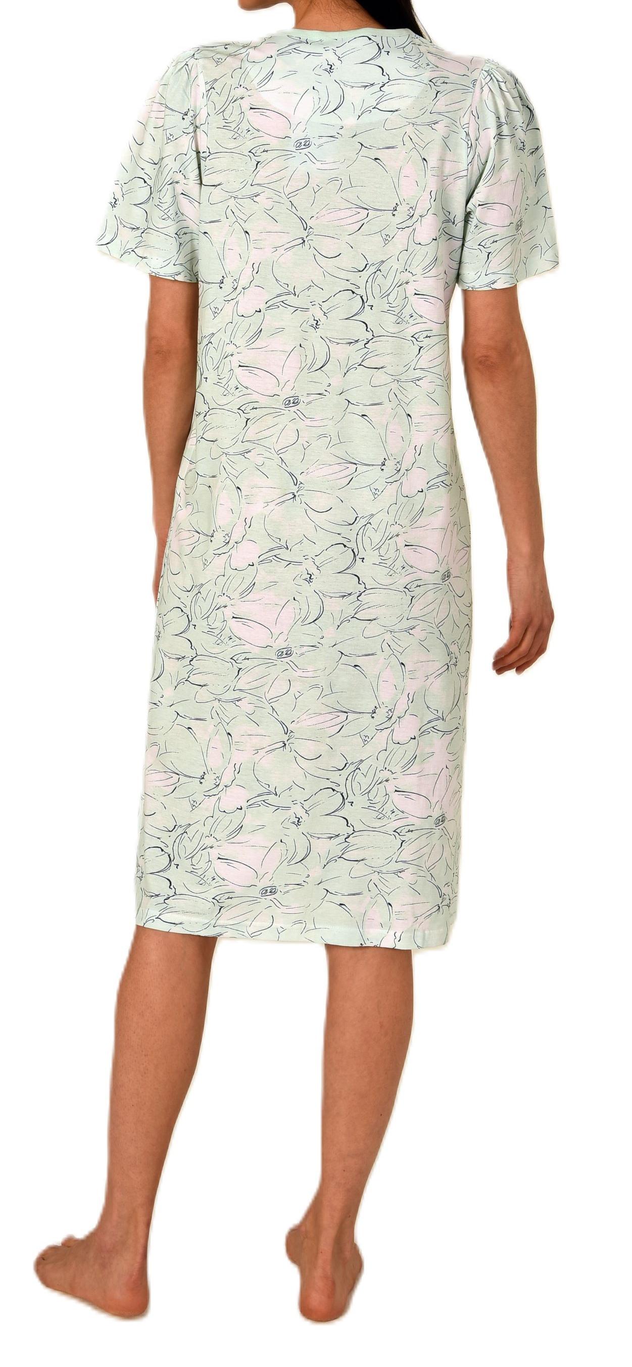 Normann Damen kurzarm Nachthemd in klassischer floraler Optik mit Knopfleiste am Hals