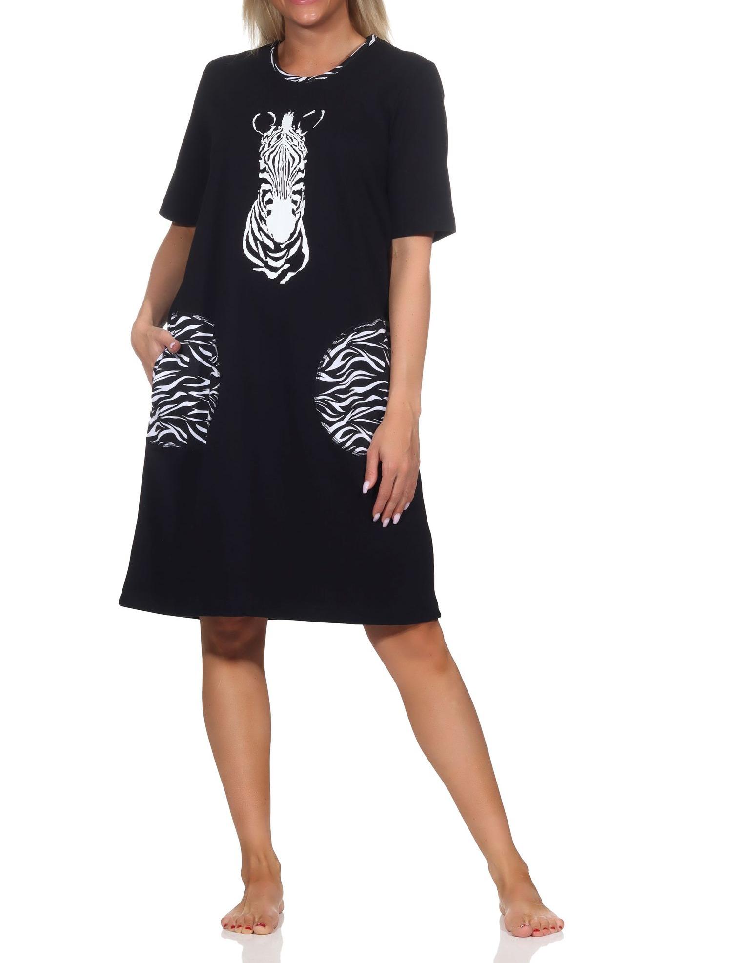 Normann Damen kurzarm Nachthemd mit Tiermotiv und aufgesetzten Taschen - auch in Übergröße Normann Damen kurzarm Nachthemd mit Tiermotiv und aufgesetzten Taschen - auch in Übergröße