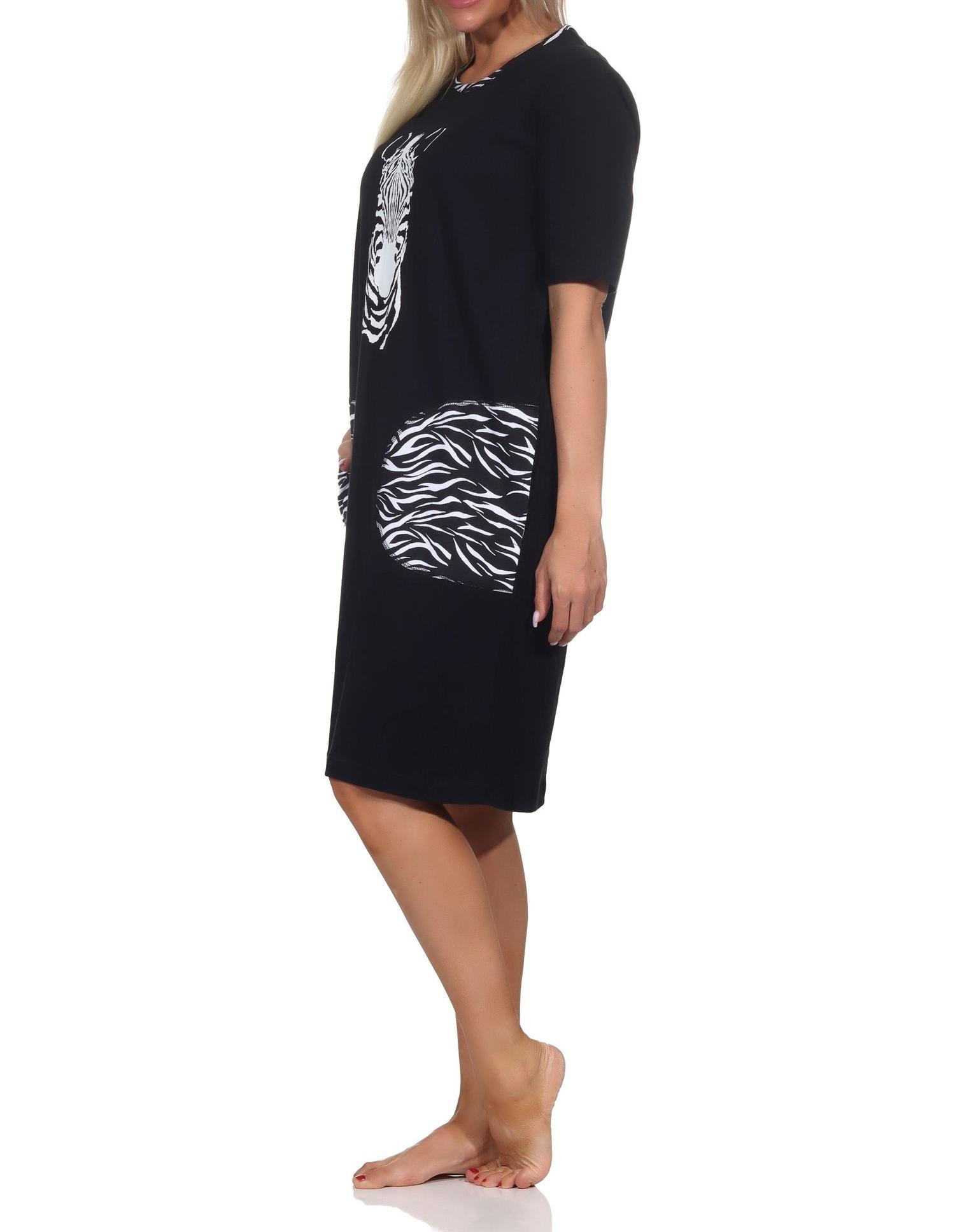 Normann Damen kurzarm Nachthemd mit Tiermotiv und aufgesetzten Taschen - auch in Übergröße Normann Damen kurzarm Nachthemd mit Tiermotiv und aufgesetzten Taschen - auch in Übergröße