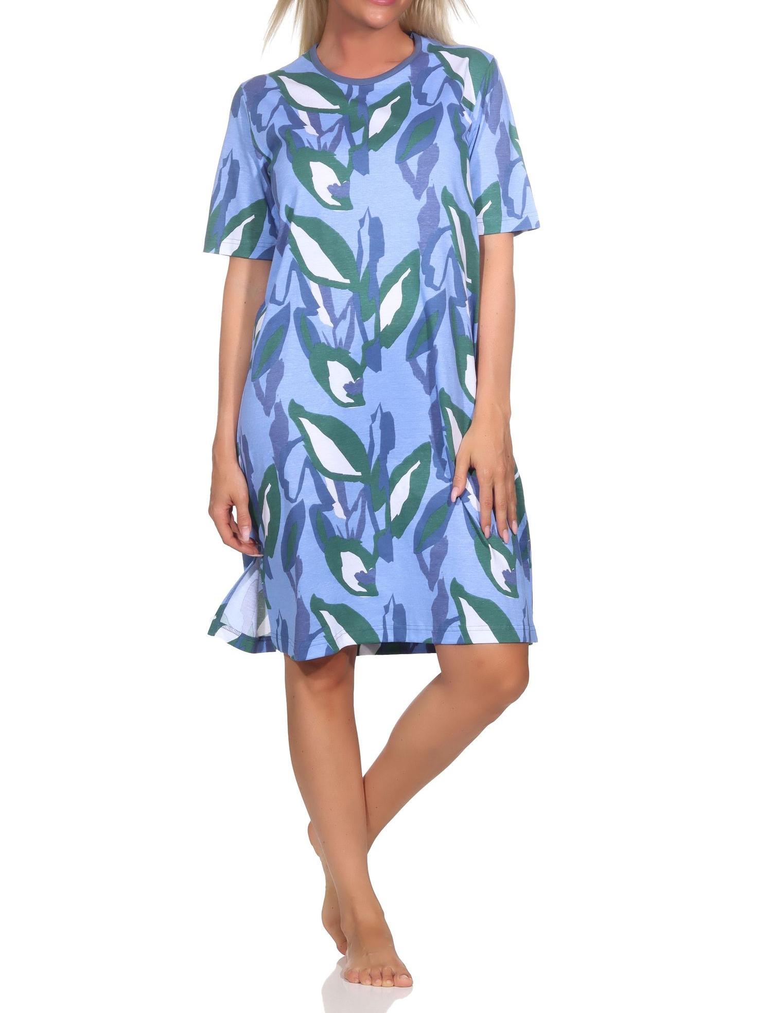 Normann Damen kurzarm Nachthemd aus weichem Jersey im angesagten Print Design